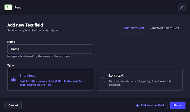 Strapi content builder, adding a field for the “Post” collection